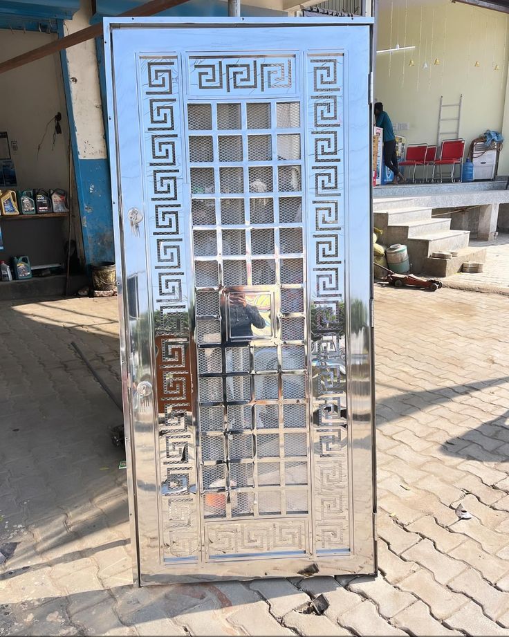 Greek-key pattern stainless steel gate design