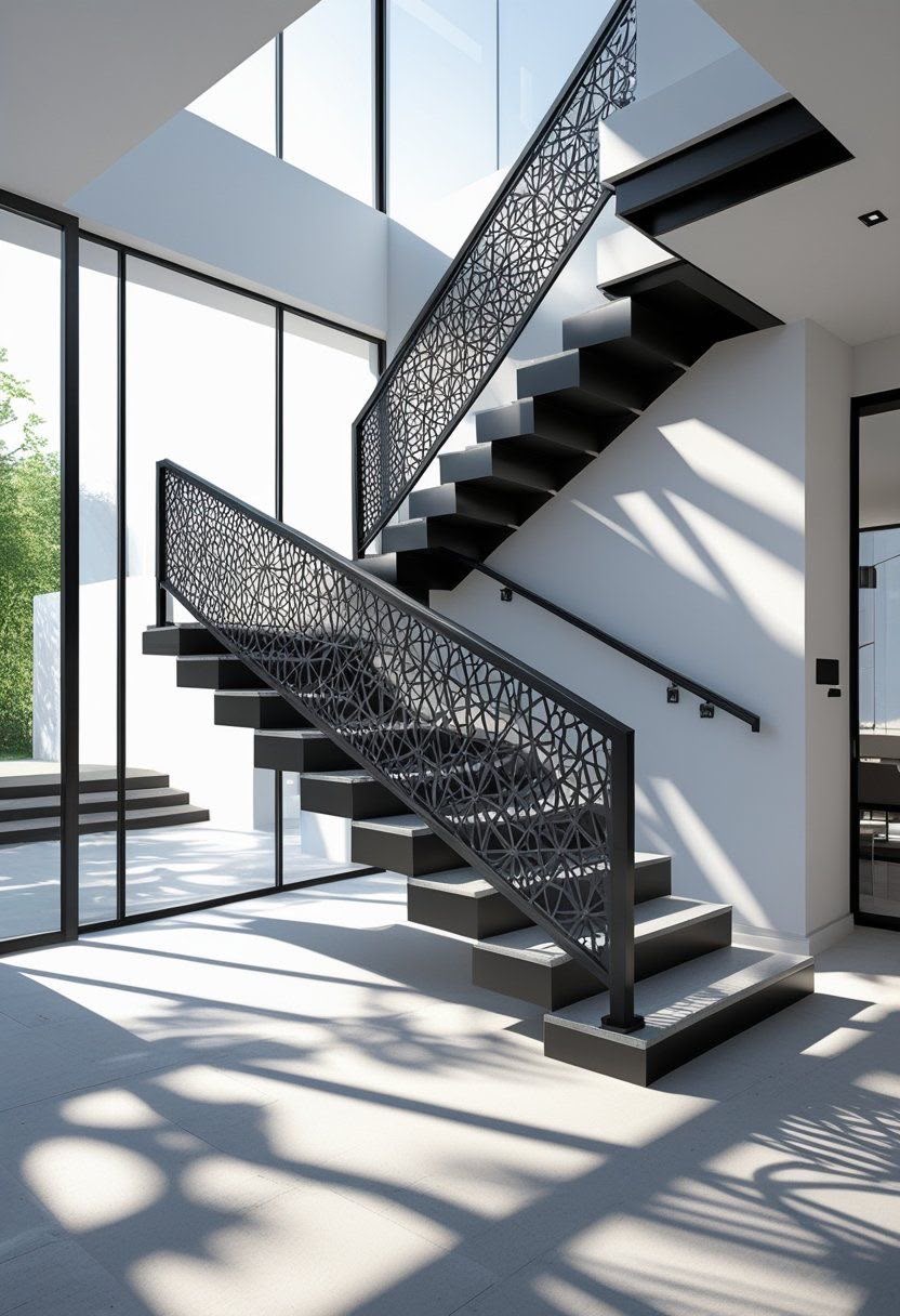 Modern geometric staircase railing
