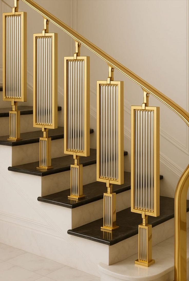 Gold and glass-rod baluster railing
