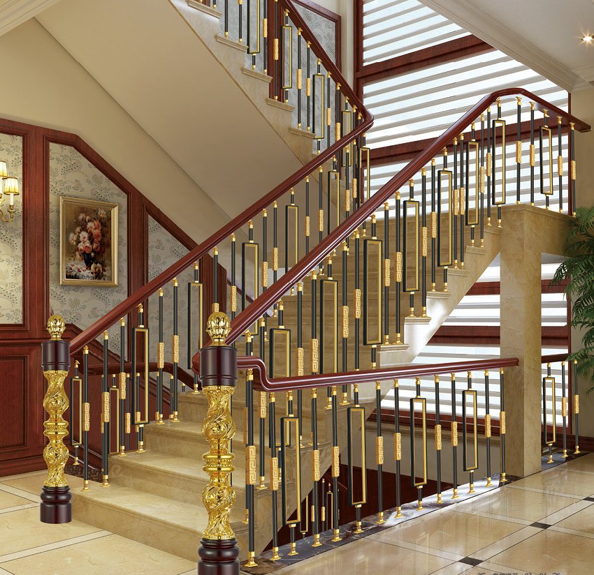 Indoor luxury staircase with stainless steel railing