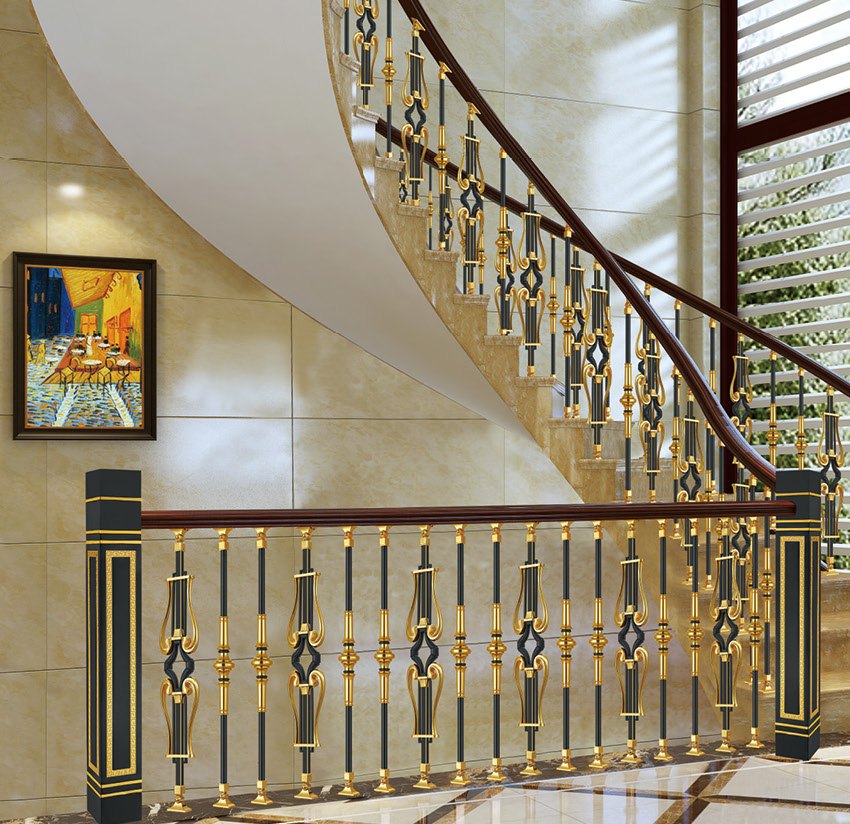 Modern architectural staircase with stainless steel detailing
