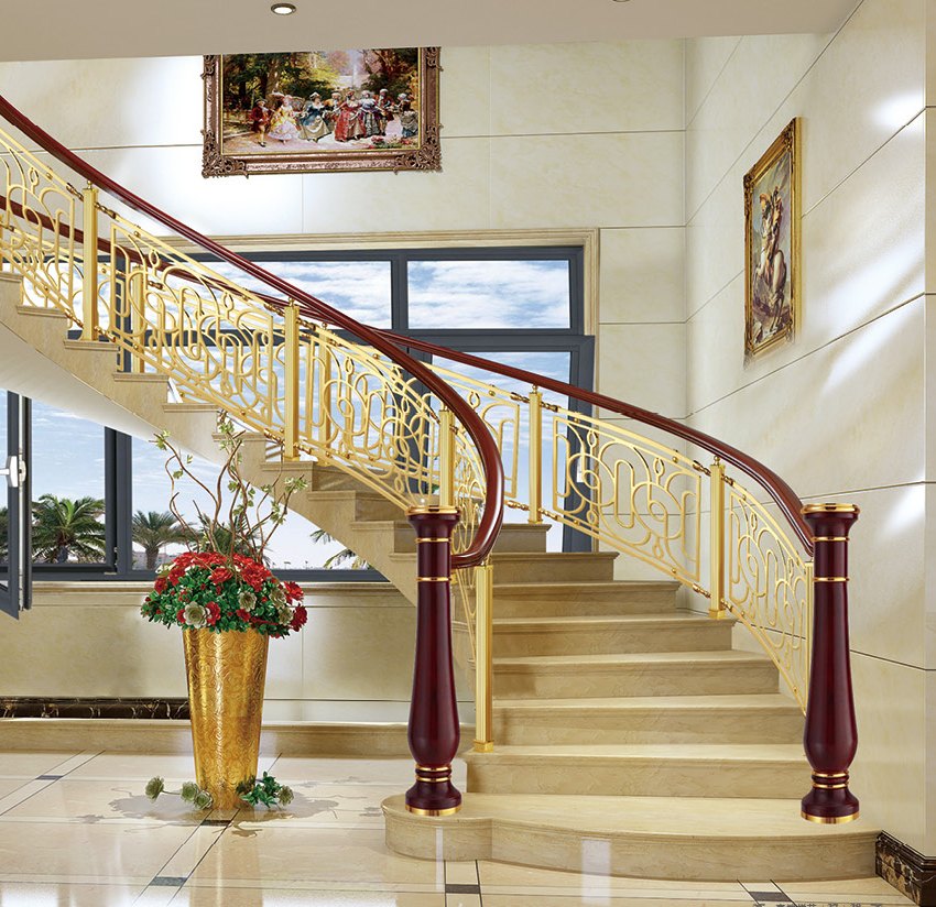 Grand curved staircase railing